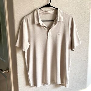 Vuori Knit Twill Polo Shirt Small Beige Stretch Performance Soft V1004 Beachsand